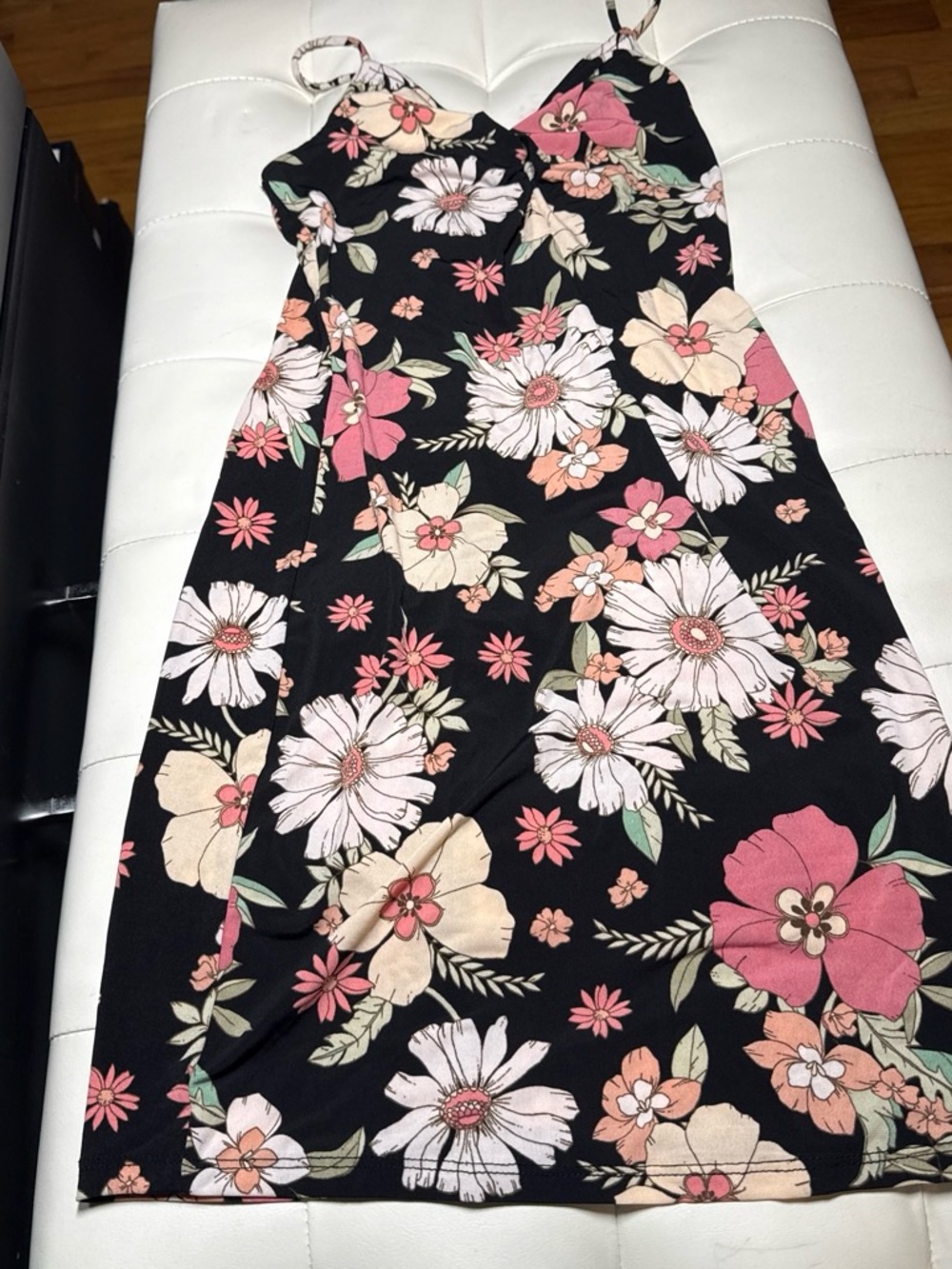Black Floral Spaghetti Strap Dress - Pink & Cream Blooms